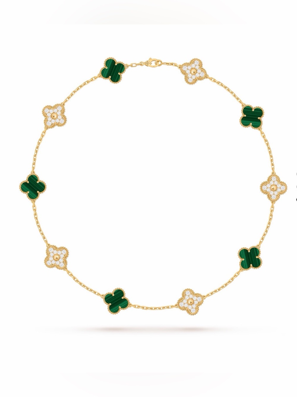Green Gold-Tone Clover Necklace Luxury Jewelry - Picture 2 of 2